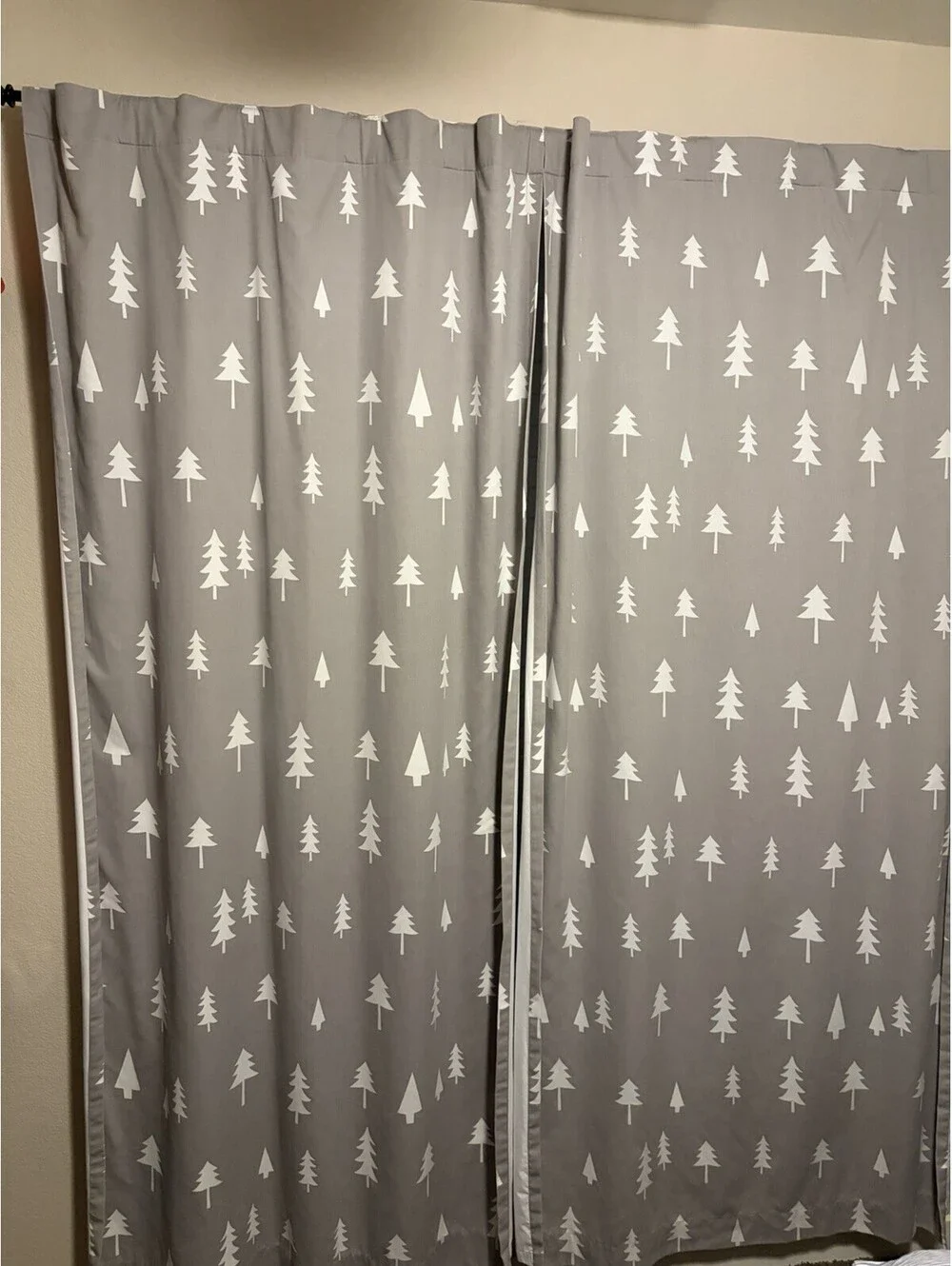 Gray/White Tree Blackout Lined Curtain Panels Set of 2 Rod Pocket 42x84